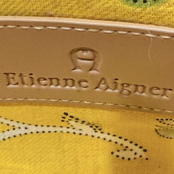 Etienne Aigner Wicker Basket Purse, Yellow Paisley Interior, Gold Toned Details - Picture 3 of 11
